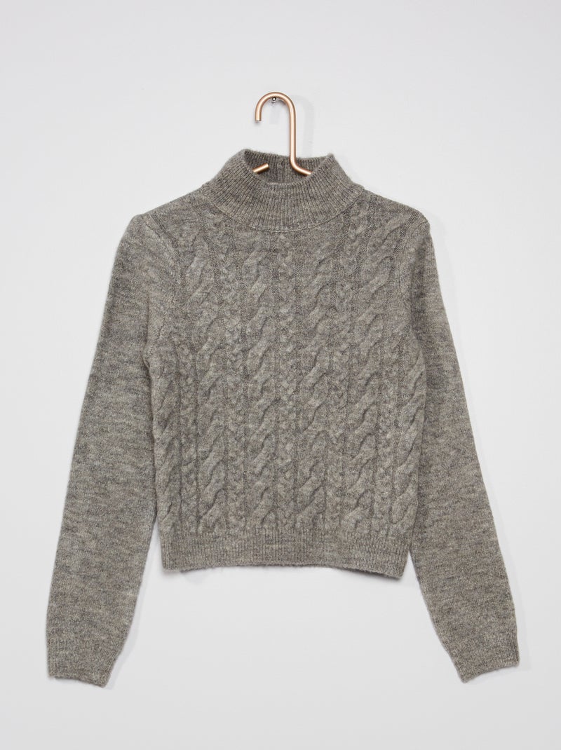 Pull en maille torsadée gris clair - Kiabi