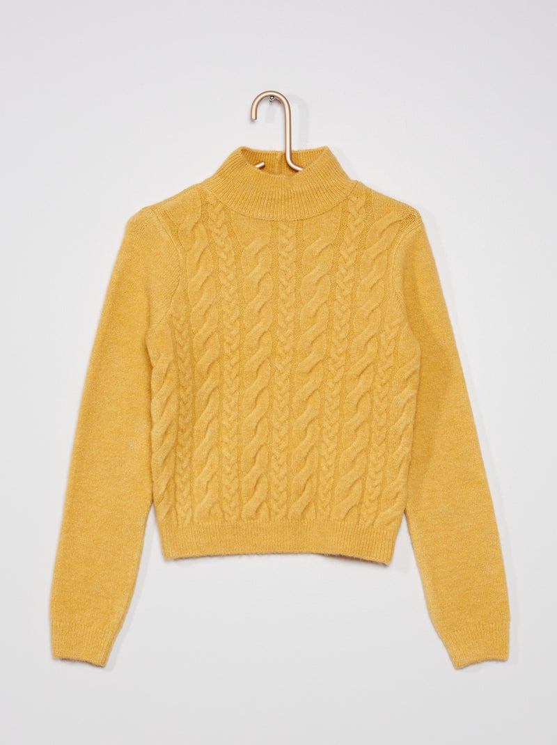 Pull en maille torsadée jaune - Kiabi