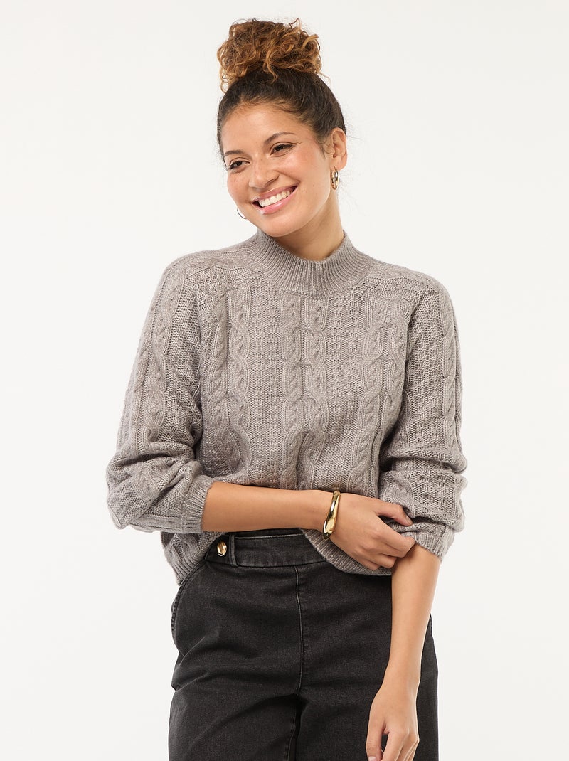 Pull en maille torsadée 'JDY' Gris Femme Kiabi