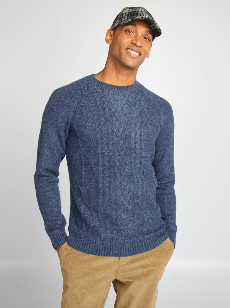 Pull en maille torsadée Marine - Kiabi