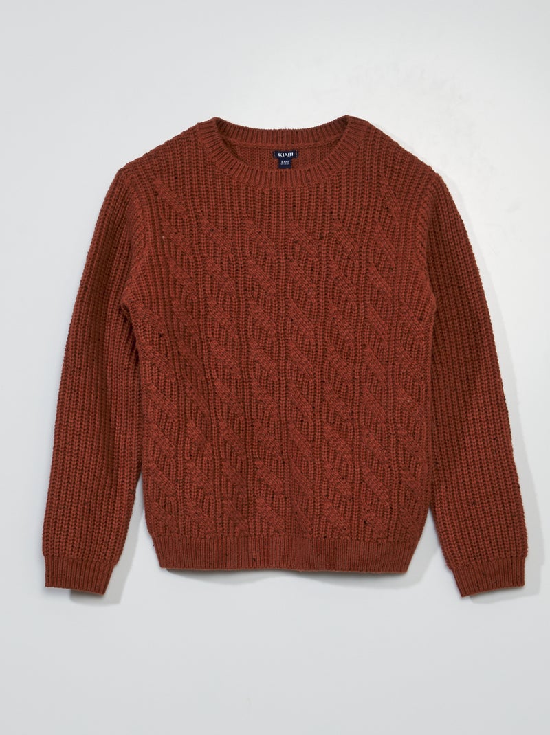 Pull en maille torsadée marron - Kiabi