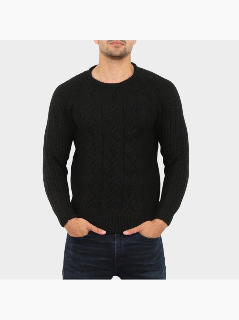 Pull en maille torsadée Noir - Kiabi