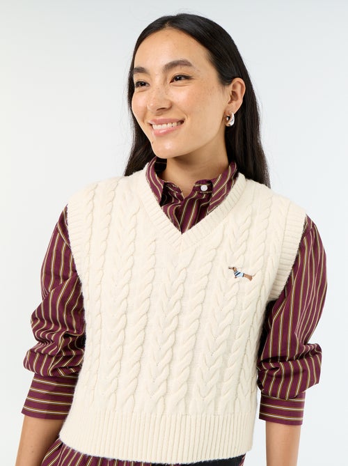 Pull en maille torsadée sans manches - Kiabi