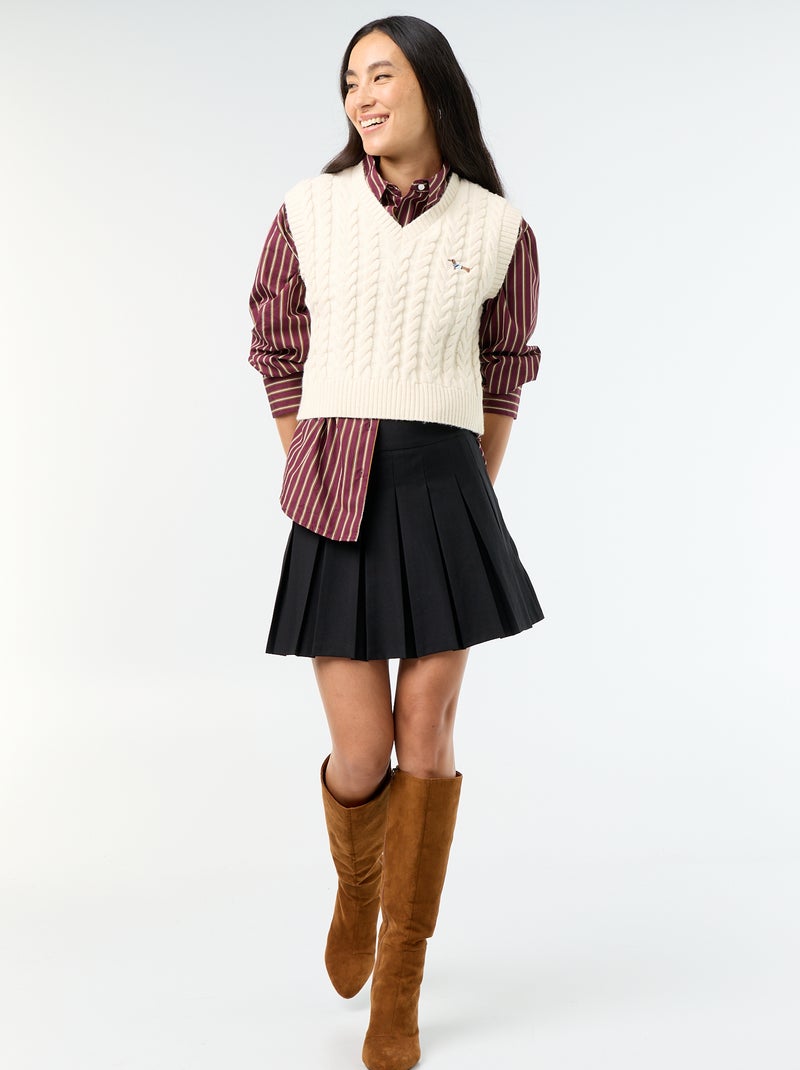 Pull en maille torsadée sans manches Beige - Kiabi