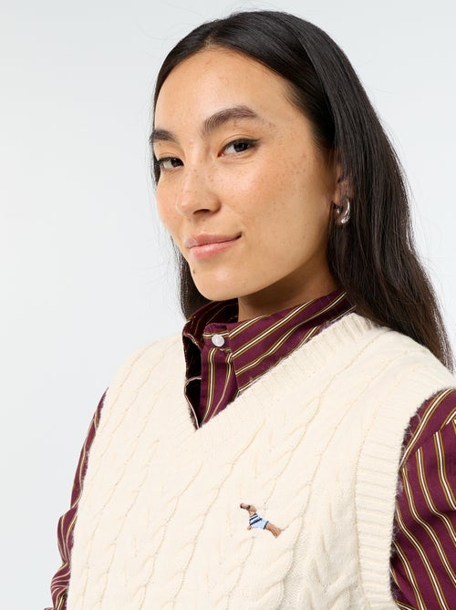 Pull en maille torsadée sans manches - Kiabi