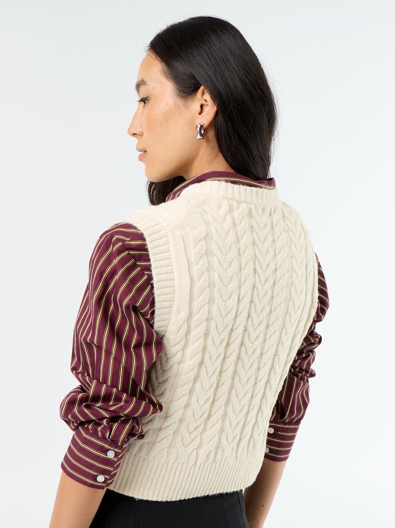 Pull en maille torsadée sans manches Beige - Kiabi