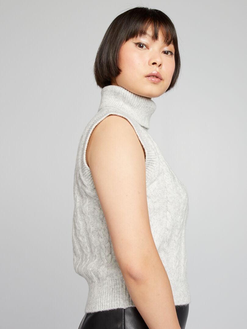 Pull En Laine Grosse Maille Gris Torsade - Taille S (36/38), Occasion Très Bon état