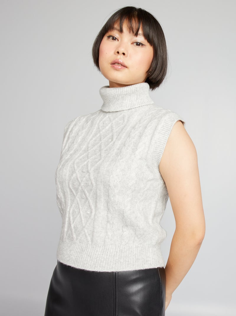 Pull en maille torsadée sans manches Gris - Kiabi