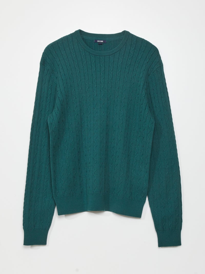 Pull en maille torsadée Vert - Kiabi