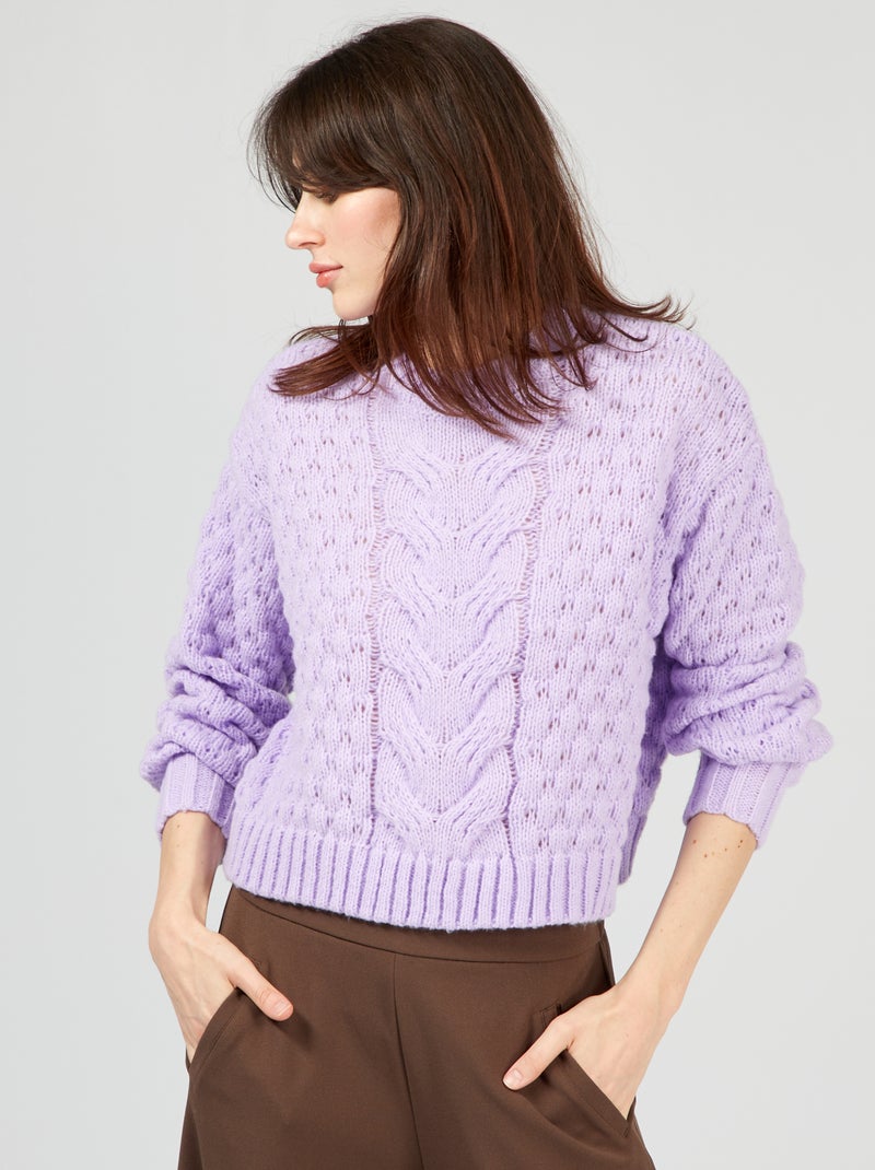 Pull en maille tressée Violet - Kiabi