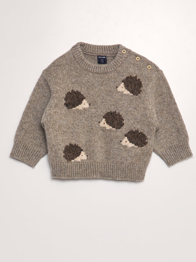 Pull en maille tricot 'animaux' BEIGE - Kiabi