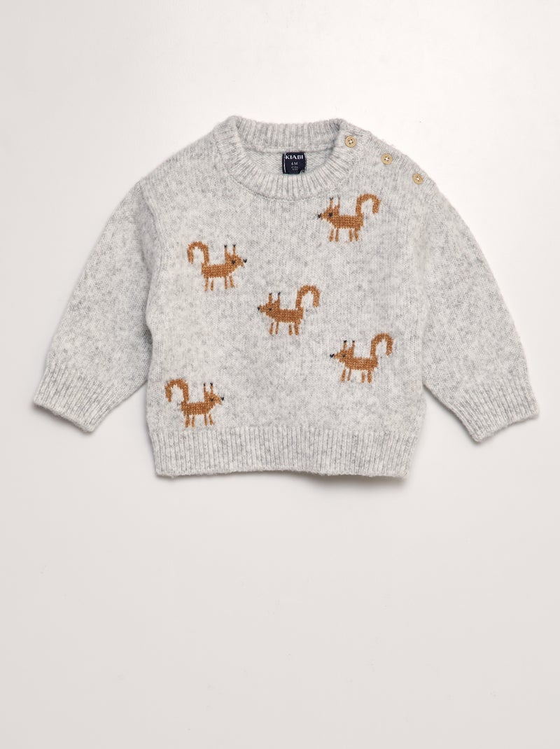 Pull en maille tricot 'animaux' Gris - Kiabi