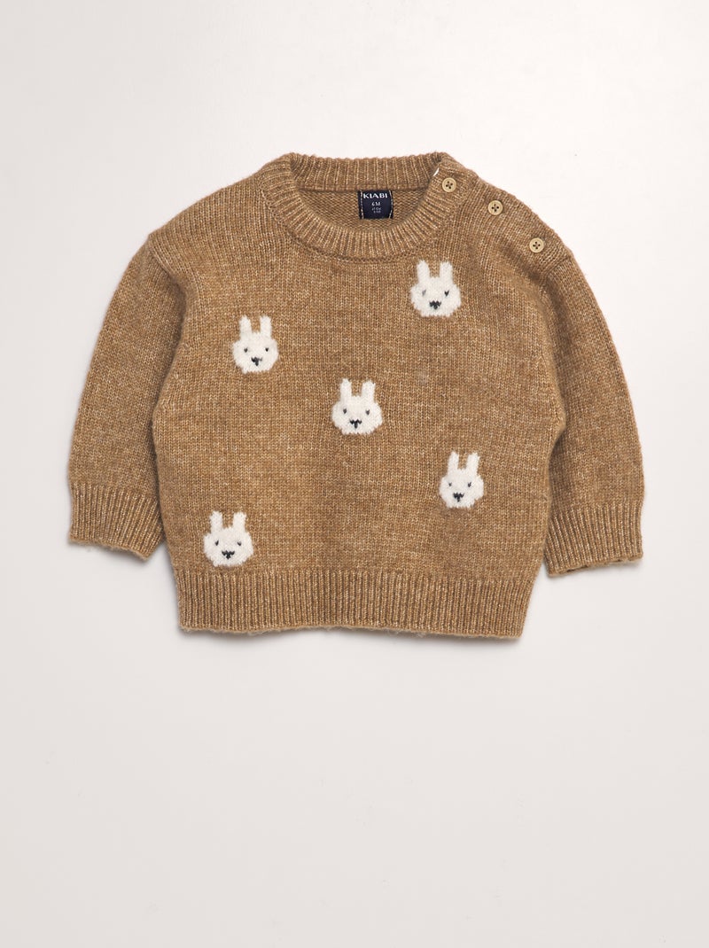 Pull en maille tricot 'animaux' MARRON - Kiabi
