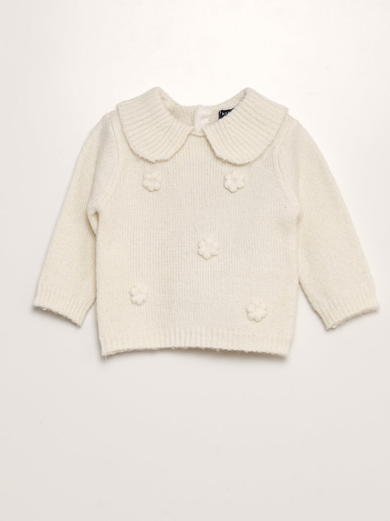 Pull en maille tricot avec large col blanc - Kiabi