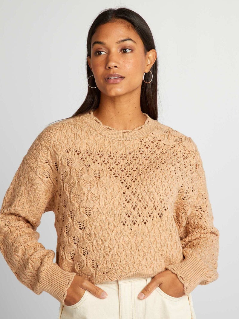 Pull en maille tricot Beige - Kiabi
