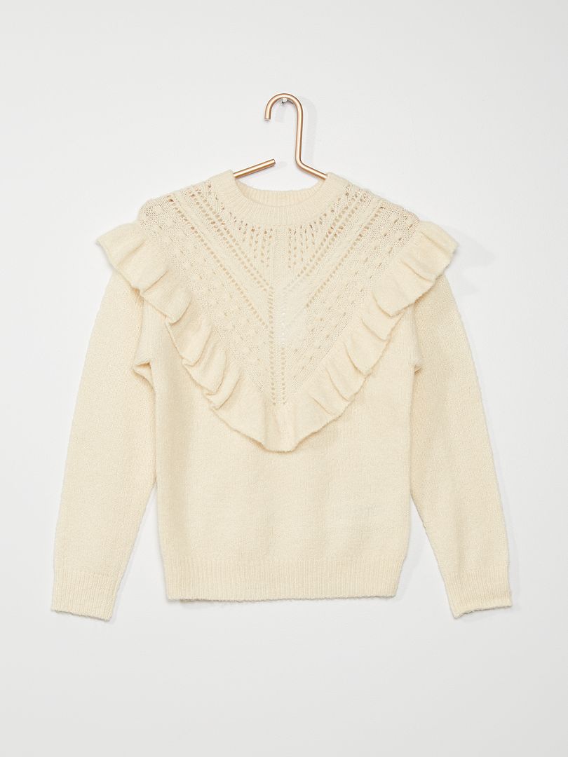 Pull en maille tricot blanc - Kiabi