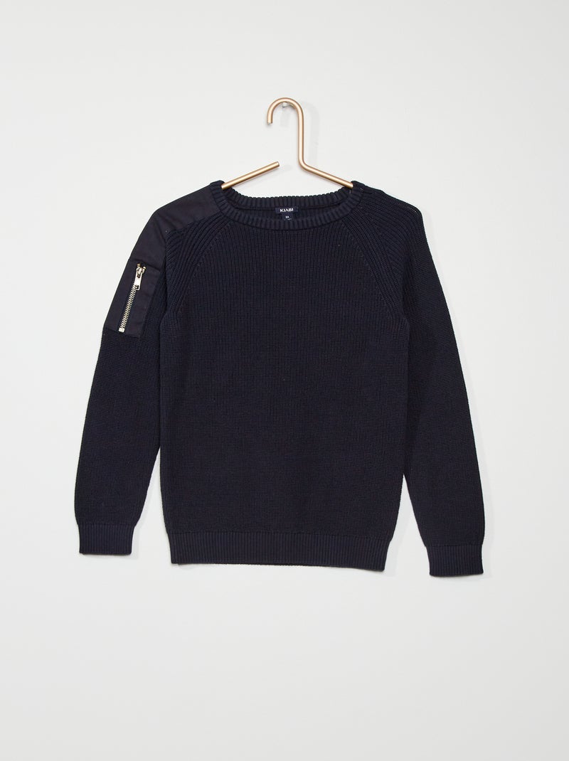 Pull en maille tricot bleu marine - Kiabi