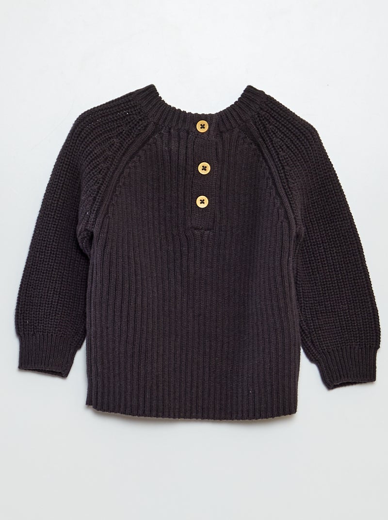 Pull en maille tricot col 3 boutons Anthracite - Kiabi