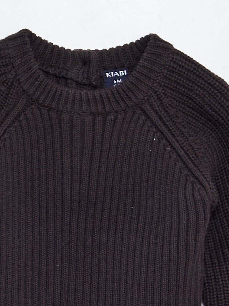 Pull en maille tricot col 3 boutons Anthracite - Kiabi