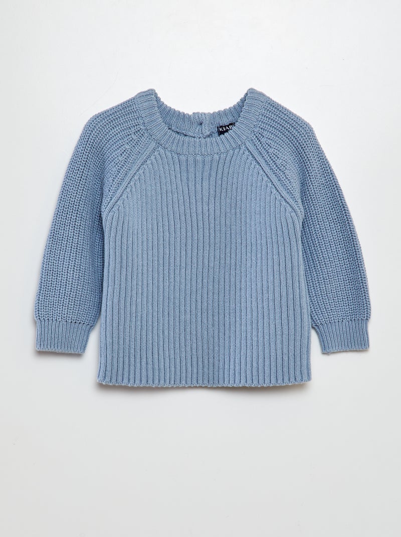 Pull en maille tricot col 3 boutons BLEU - Kiabi