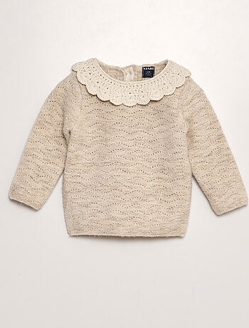 Pull en maille tricot + col crochet