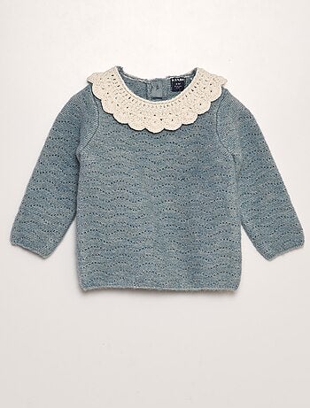 Pull en maille tricot + col crochet