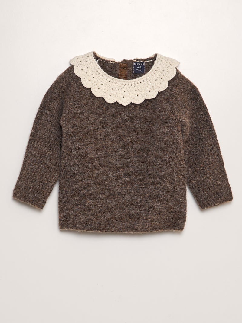 Pull en maille tricot + col crochet Marron - Kiabi