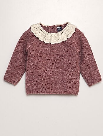 Pull en maille tricot + col crochet