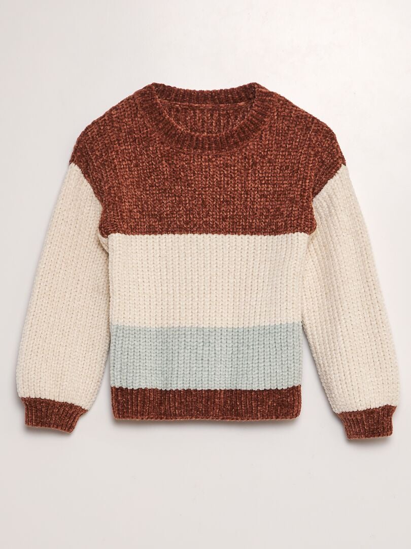 Pull en maille tricot color-block Beige - Kiabi