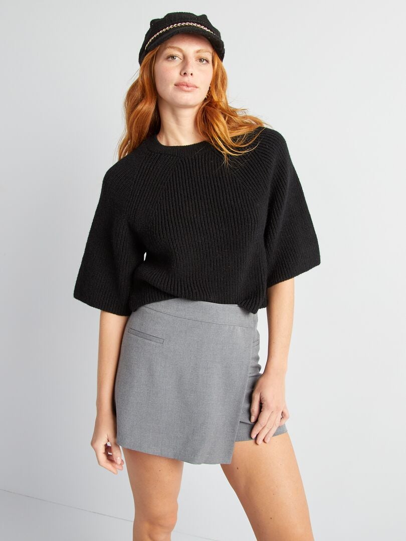 Pull en maille tricot cropped noir - Kiabi