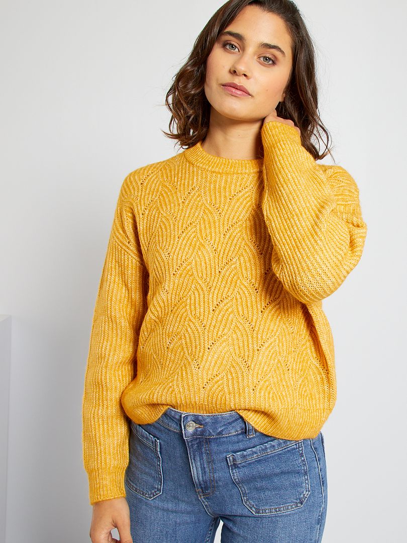 Pull en maille tricot jaune - Kiabi