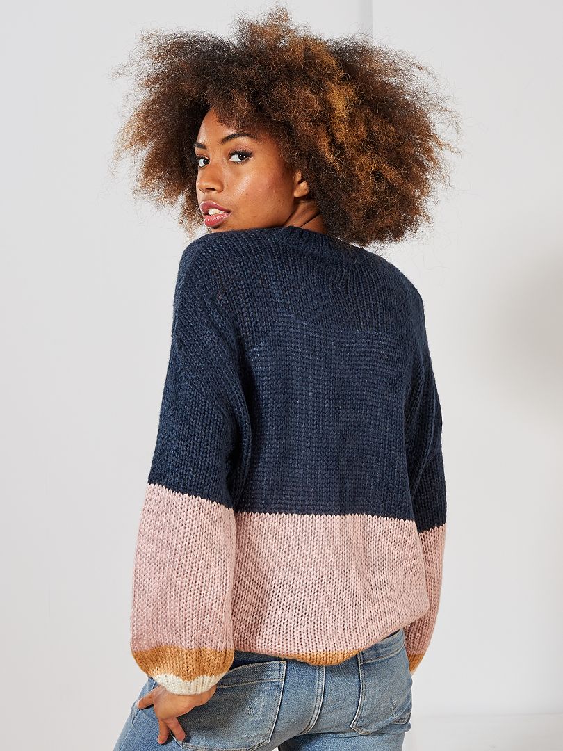 Pull En Maille Tricot Rayures Bleu Marine Rose Kiabi