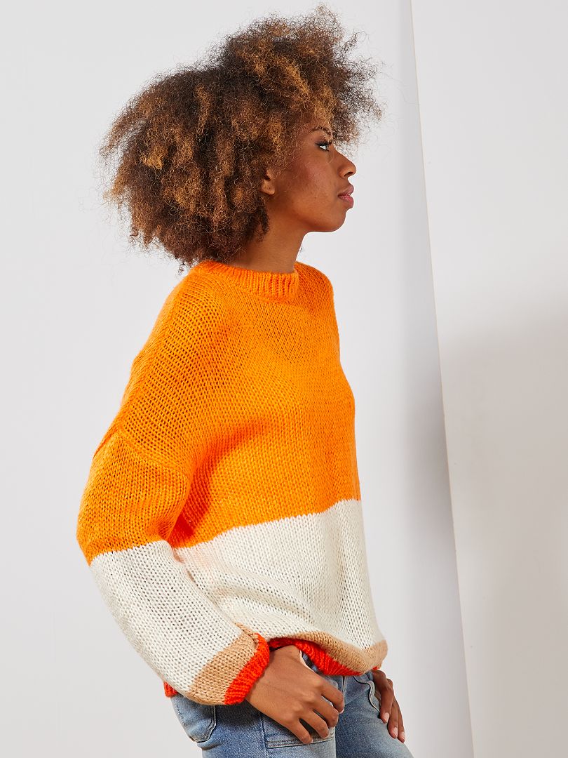 Pull En Maille Tricot Rayures Orange Cru Kiabi