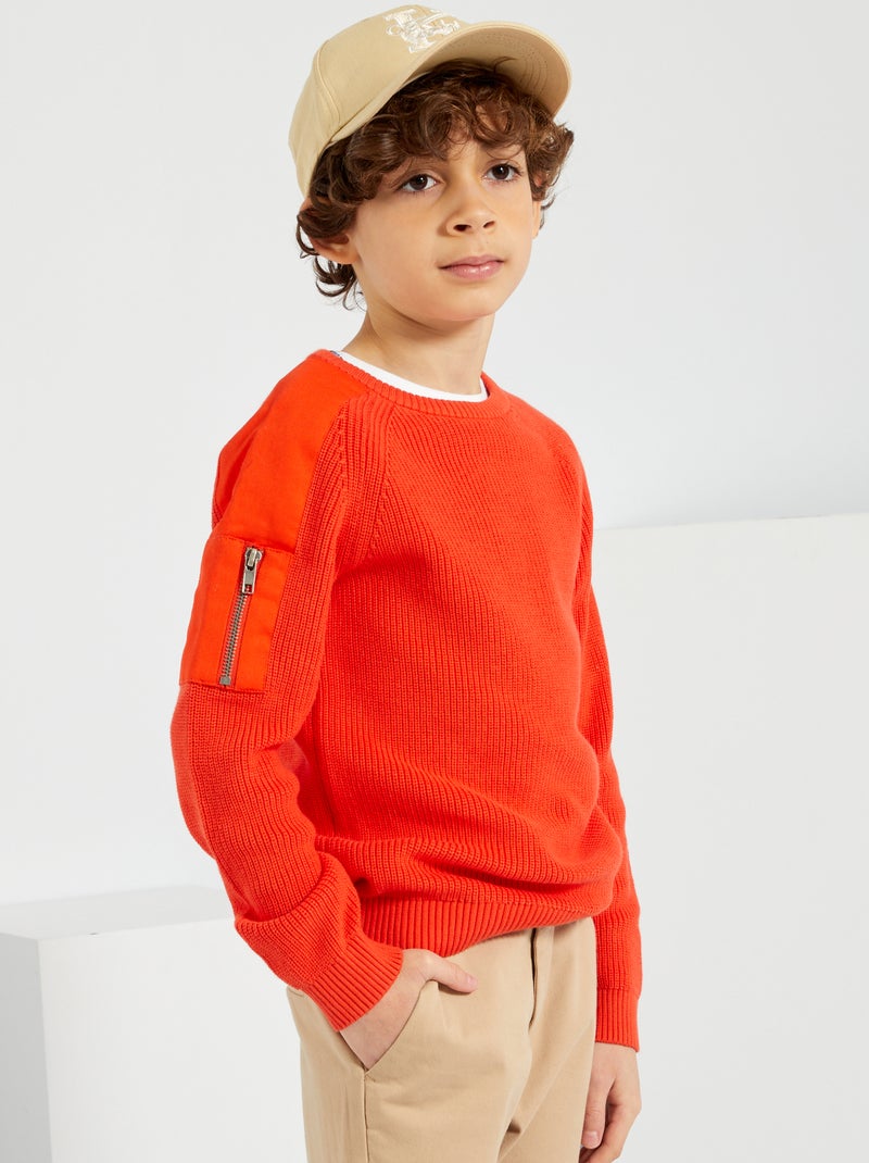 Pull en maille tricot rouge - Kiabi