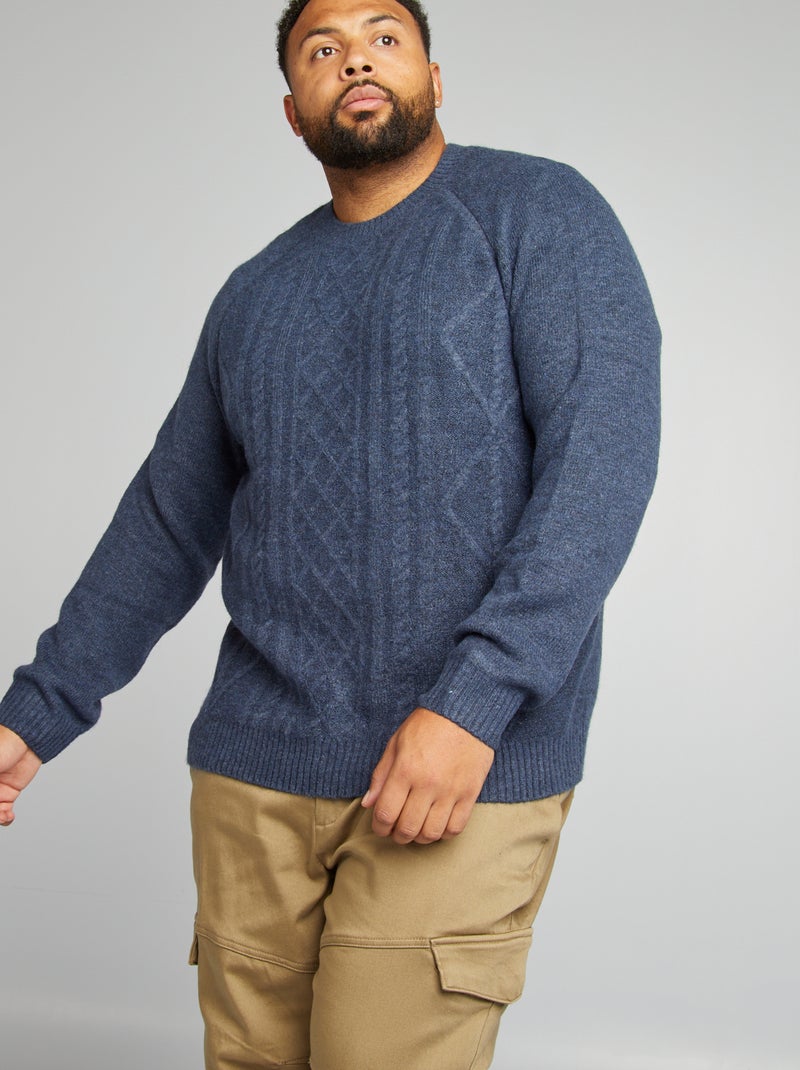 Pull en maille tricot torsadé Bleu - Kiabi