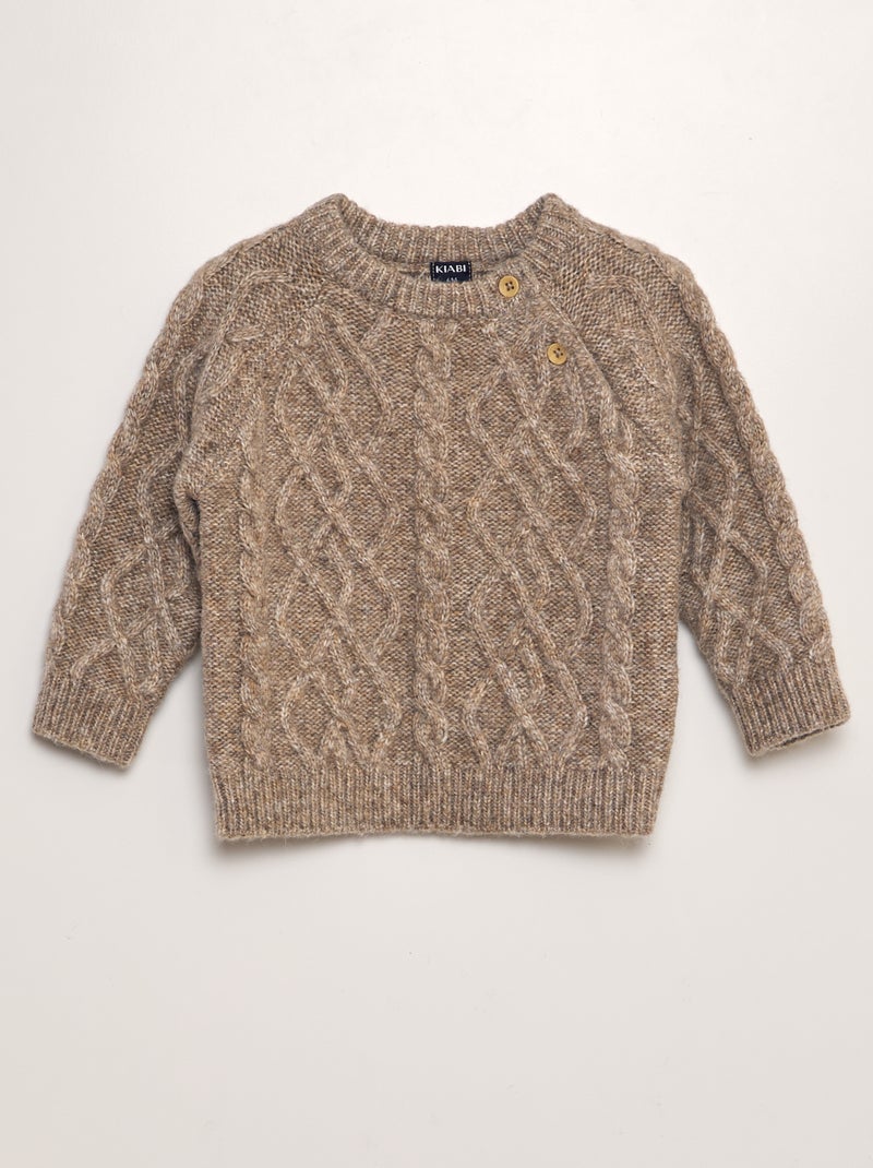 Pull en maille tricot torsadée beige - Kiabi