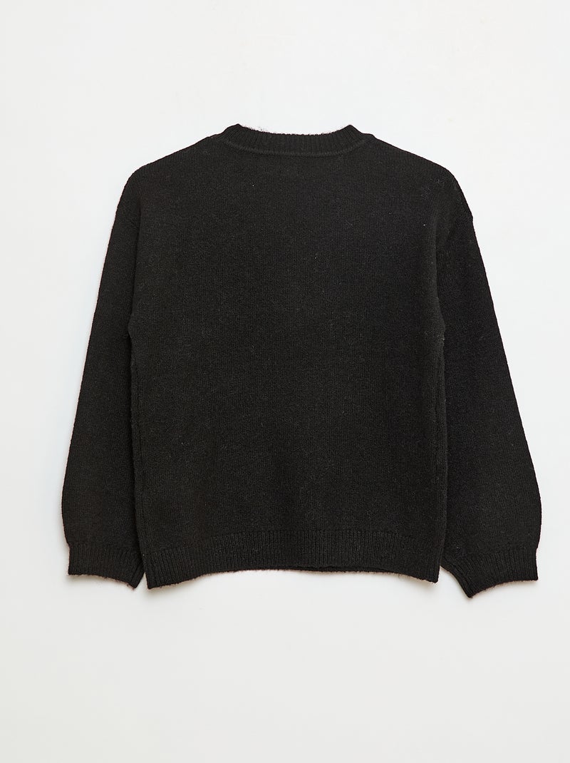 Pull en maille uni à col rond Noir - Kiabi