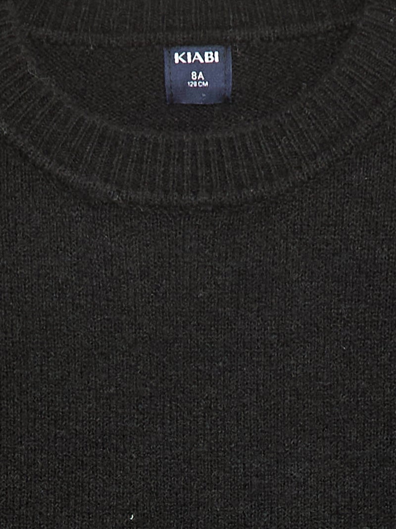 Pull en maille uni à col rond Noir - Kiabi