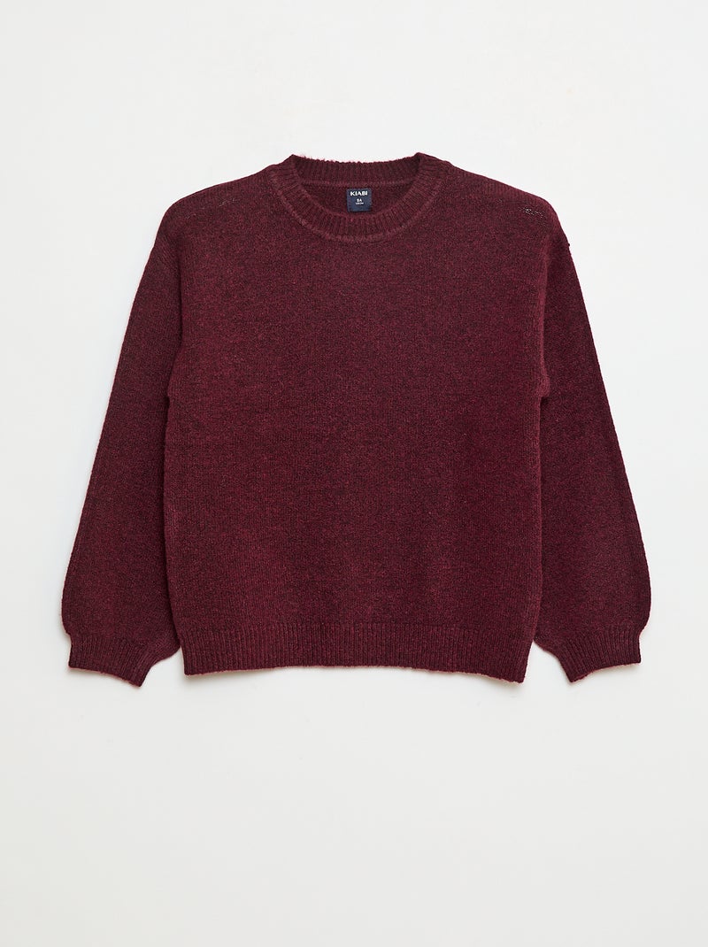 Pull en maille uni à col rond Rouge - Kiabi
