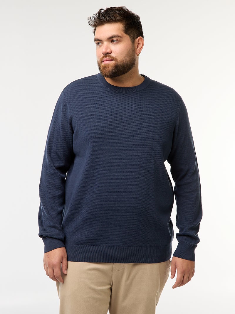 Pull en maille uni Bleu - Kiabi