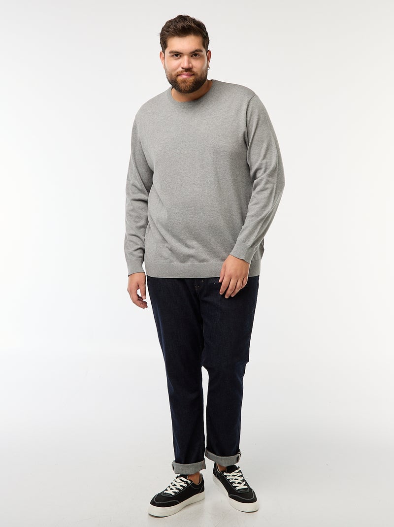Pull en maille uni col rond Gris - Kiabi