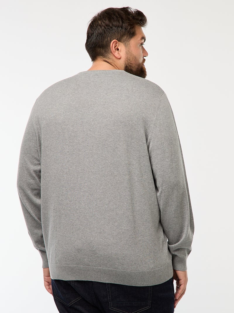 Pull en maille uni col rond Gris - Kiabi