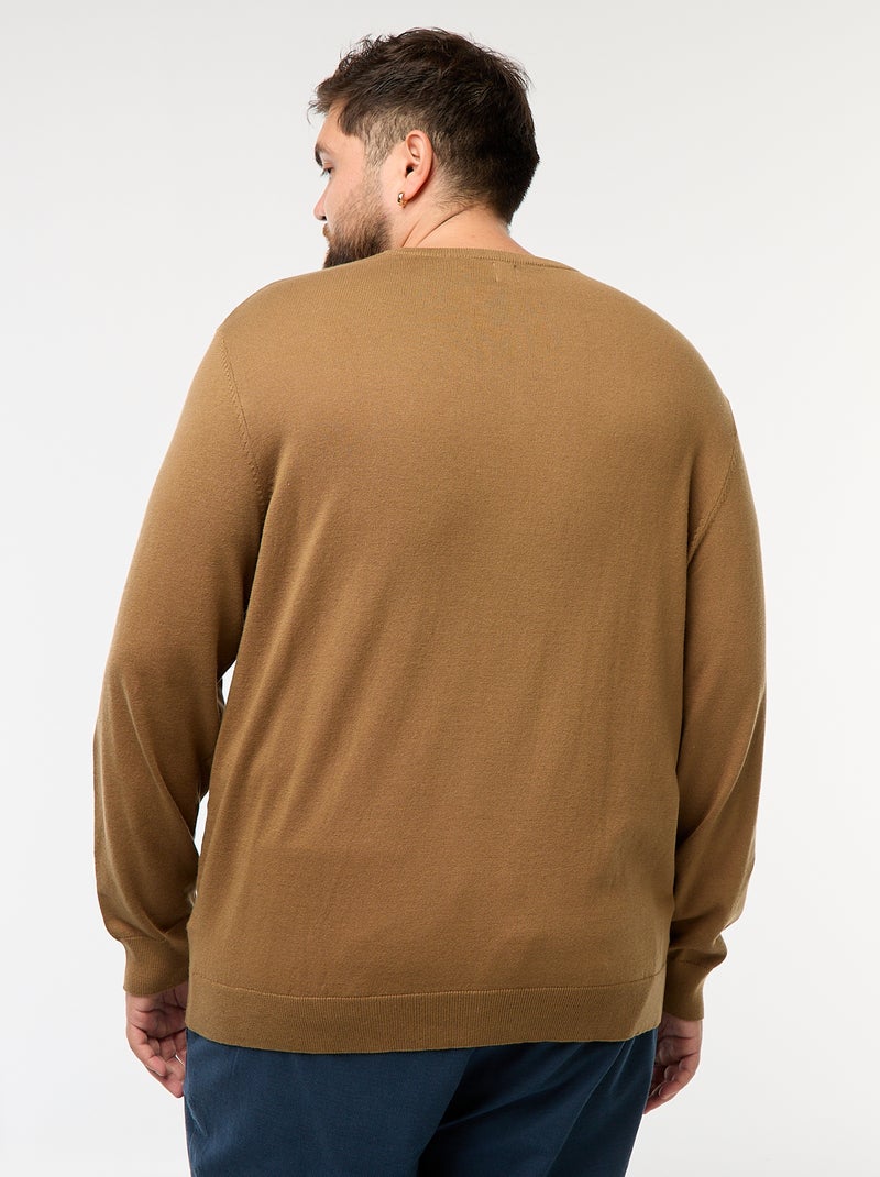 Pull en maille uni col rond Marron - Kiabi