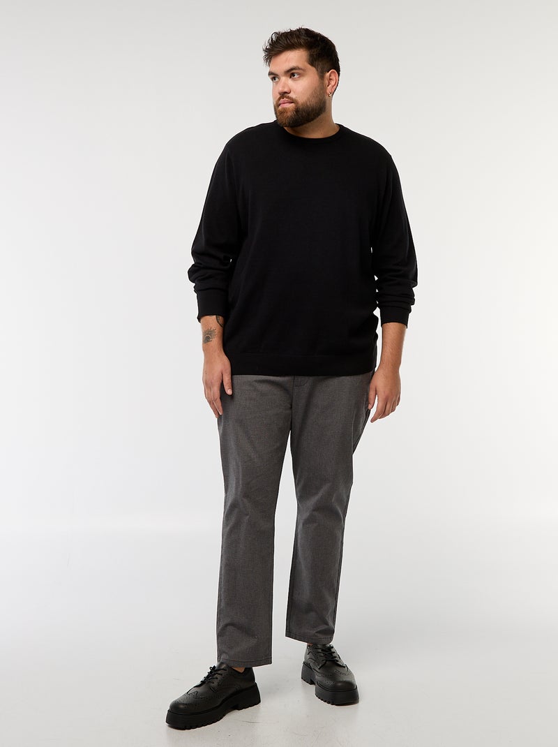 Pull en maille uni col rond Noir - Kiabi