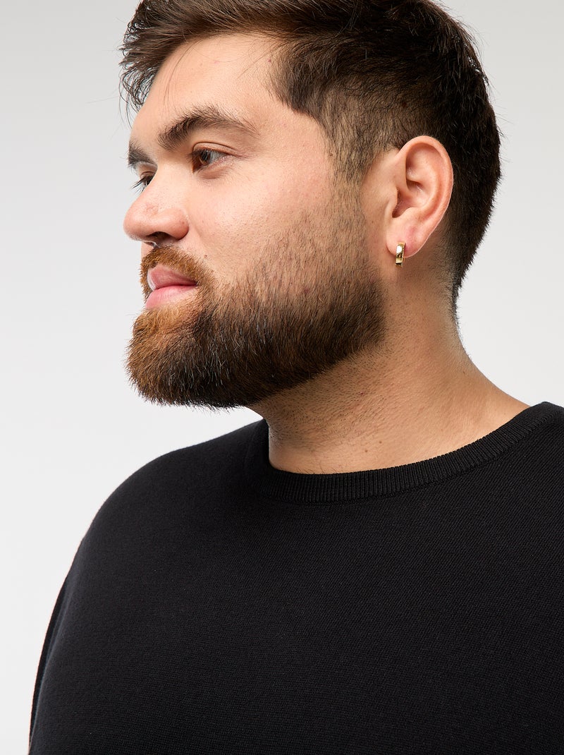 Pull en maille uni col rond Noir - Kiabi