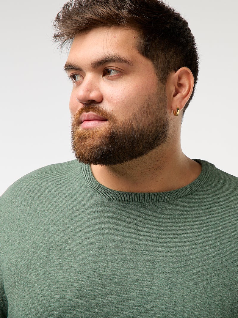 Pull en maille uni col rond Vert - Kiabi