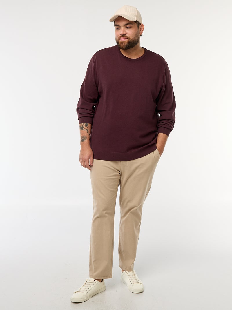 Pull en maille uni col rond Violet - Kiabi