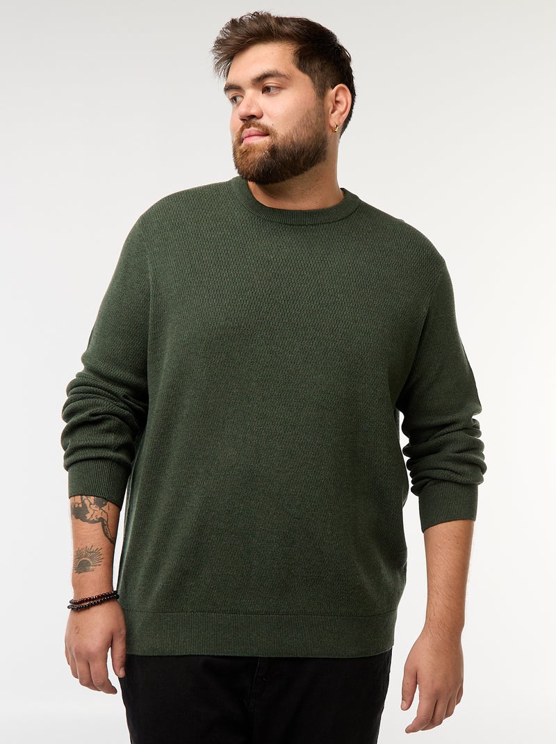Pull en maille uni Kaki - Kiabi