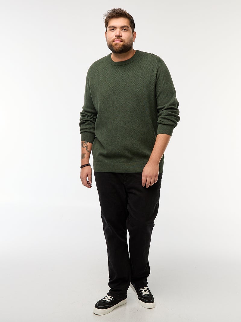 Pull en maille uni Kaki - Kiabi