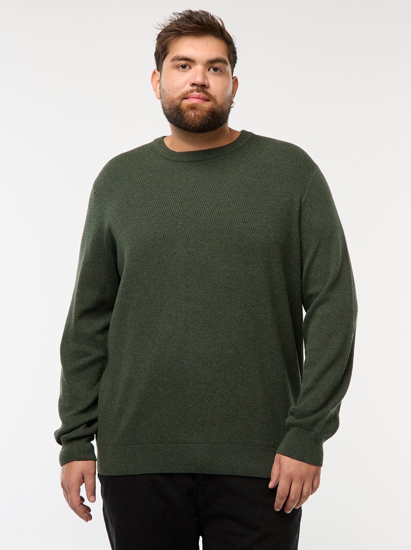 Pull en maille uni Kaki - Kiabi